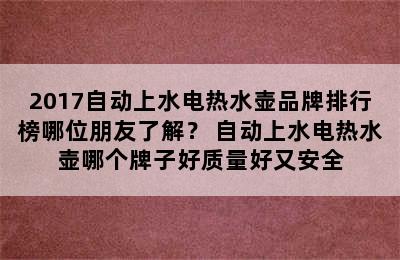 2017自动上水电热水壶品牌排行榜哪位朋友了解？ 自动上水电热水壶哪个牌子好质量好又安全